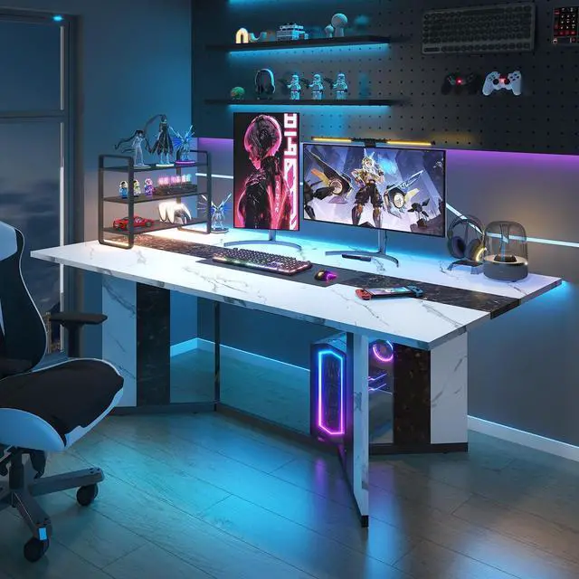 Alt view image 7 of 7 - 71In Large Rectangular White Dining Table for 4 5 6 7 People w/35in Marble-Color Wood Watrproof Tabletop,Adjustable Leg.6ft Luxurious Family Dinner Table for Home Kitchen Living Room