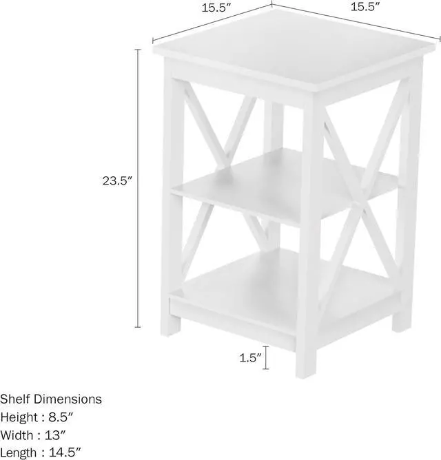 Alt view image 2 of 7 - Wooden End Table - Modern Style Sofa Side Table with X-Leg Design and Two Shelves - Small Furniture for Living Room or Bedroom by Lavish Home (White)