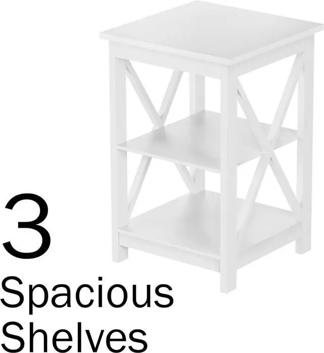 Alt view image 3 of 7 - Wooden End Table - Modern Style Sofa Side Table with X-Leg Design and Two Shelves - Small Furniture for Living Room or Bedroom by Lavish Home (White)