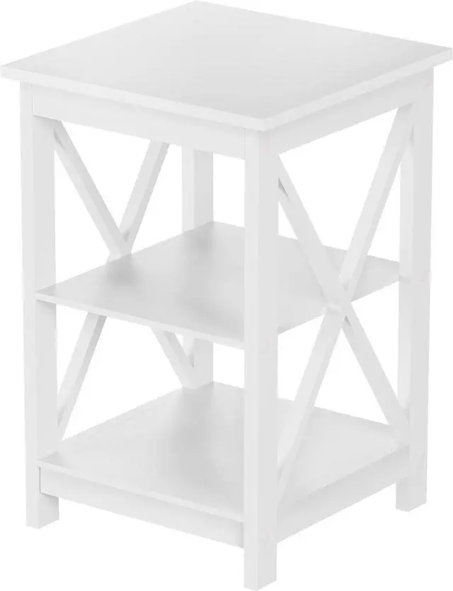 Alt view image 6 of 7 - Wooden End Table - Modern Style Sofa Side Table with X-Leg Design and Two Shelves - Small Furniture for Living Room or Bedroom by Lavish Home (White)