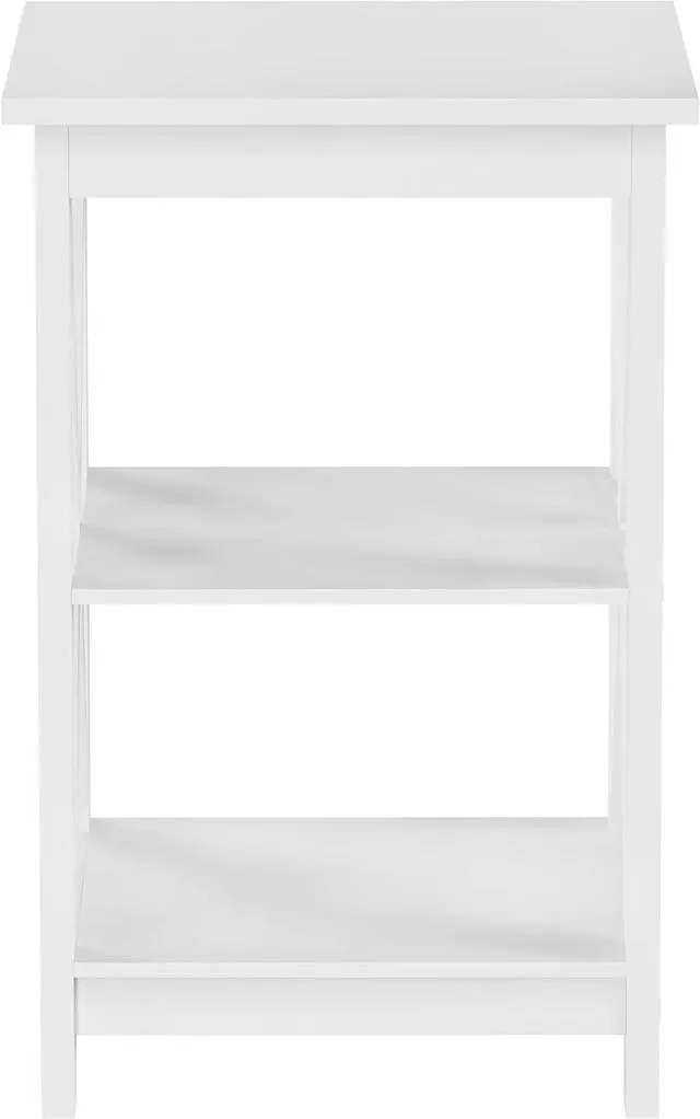 Alt view image 7 of 7 - Wooden End Table - Modern Style Sofa Side Table with X-Leg Design and Two Shelves - Small Furniture for Living Room or Bedroom by Lavish Home (White)