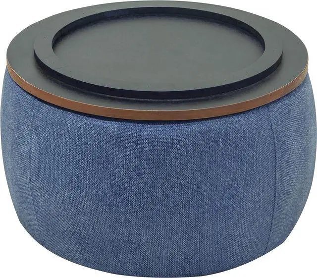 Alt view image 6 of 7 - Round Storage Ottoman Coffee Table, Footstool, Side Table End Table for Living Room (Navy Blue)