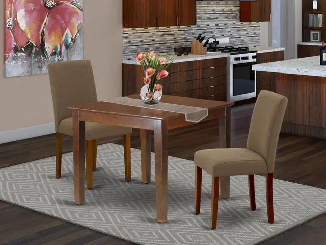 Alt view image 6 of 6 - East West Furniture OXAB3-MAH-18 3 Piece Kitchen Table Set for Small Spaces Contains a Square Dining Room Table and 2 Coffee Linen Fabric Parsons Dining Chairs, 36x36 Inch, Mahogany