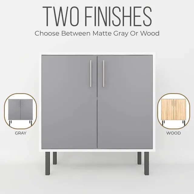 Alt view image 3 of 7 - EconoHome Wood Buffet Cabinet with Storage, Grey Wood Sideboard Cabinet with 2 Doors, Credenza for Living Room, Office, Kitchen, Dining Room, Bedroom, as a TV Stand or Cupboard Console Table