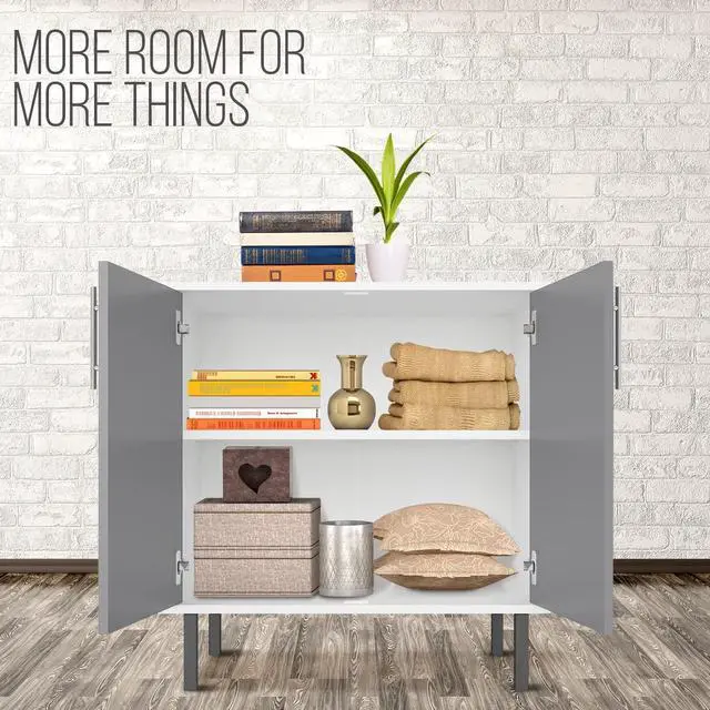 Alt view image 5 of 7 - EconoHome Wood Buffet Cabinet with Storage, Grey Wood Sideboard Cabinet with 2 Doors, Credenza for Living Room, Office, Kitchen, Dining Room, Bedroom, as a TV Stand or Cupboard Console Table