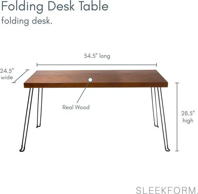 Alt view image 3 of 6 - Sleekform Wooden Folding Desk - Small Folding Table Portable with Collapsible Hairpin Legs - Wood Foldable Desks for Small Spaces - Space Saving Portable Computer Desk - Walnut