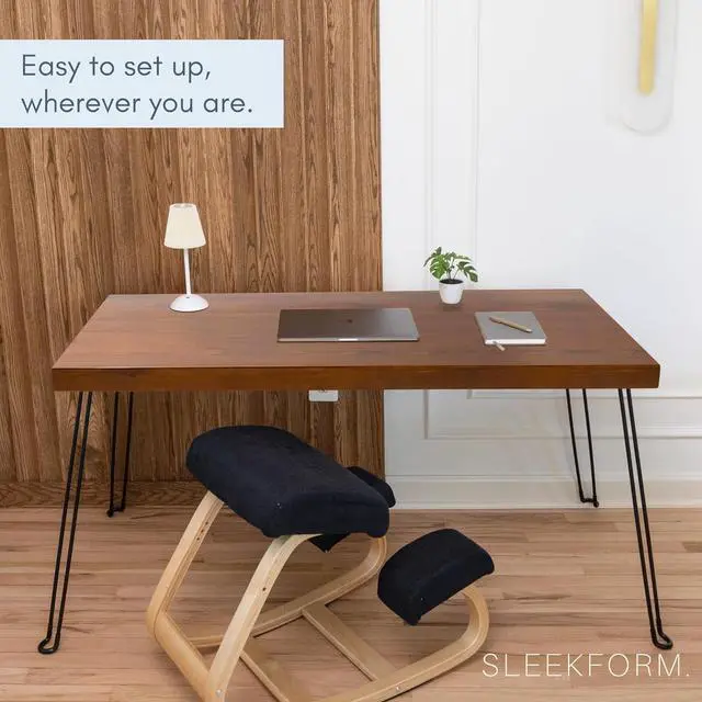 Alt view image 4 of 6 - Sleekform Wooden Folding Desk - Small Folding Table Portable with Collapsible Hairpin Legs - Wood Foldable Desks for Small Spaces - Space Saving Portable Computer Desk - Walnut