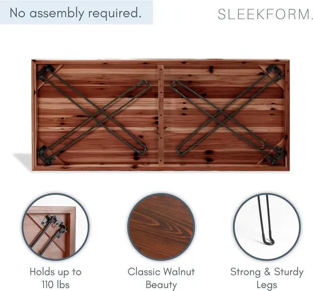 Alt view image 5 of 6 - Sleekform Wooden Folding Desk - Small Folding Table Portable with Collapsible Hairpin Legs - Wood Foldable Desks for Small Spaces - Space Saving Portable Computer Desk - Walnut