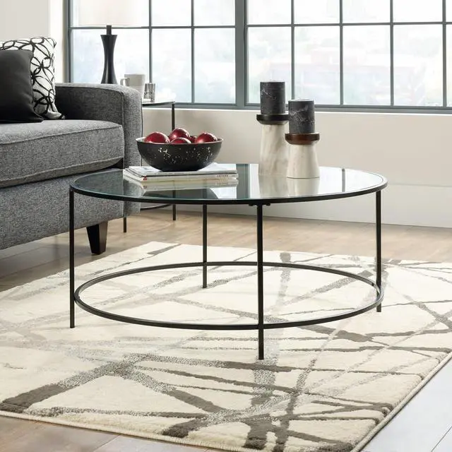 Alt view image 2 of 7 - Sauder International Lux Round Coffee Table, L: 35.98" x W: 35.98" x H: 16.50", Black/Clear Glass