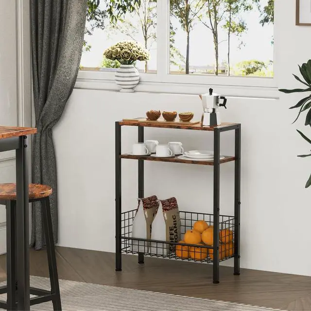 Alt view image 7 of 7 - DIY Narrow Side Table, 3 Tier End Table with Various Storage Basket, Slim Sofa Side Table for Small Spaces, Skinny Nightstand, for Living Room, Bedroom, Rustic Brown