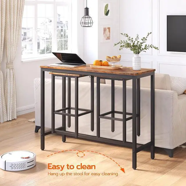 Alt view image 3 of 7 - HOOBRO Bar Table Set, Pub Tables Bar Height with Stools Set of 2, Bar Chairs Under Counter Height Table for Small Spaces, Industrial Dining Table Sets for Kitchen, Living Room, Parties BF54BT01