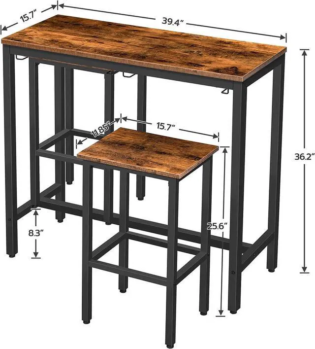 Alt view image 5 of 7 - HOOBRO Bar Table Set, Pub Tables Bar Height with Stools Set of 2, Bar Chairs Under Counter Height Table for Small Spaces, Industrial Dining Table Sets for Kitchen, Living Room, Parties BF54BT01