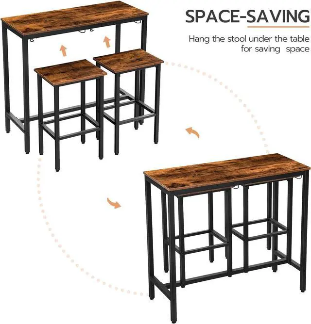 Alt view image 4 of 7 - HOOBRO Bar Table Set, Pub Tables Bar Height with Stools Set of 2, Bar Chairs Under Counter Height Table for Small Spaces, Industrial Dining Table Sets for Kitchen, Living Room, Parties BF54BT01