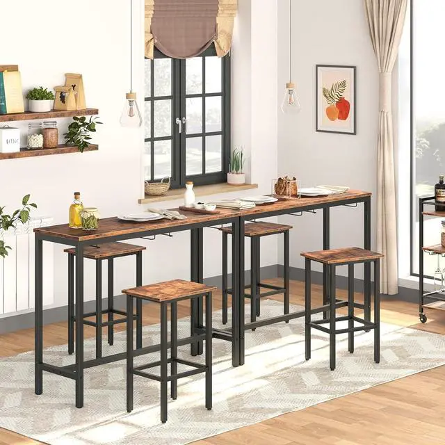 Alt view image 6 of 7 - HOOBRO Bar Table Set, Pub Tables Bar Height with Stools Set of 2, Bar Chairs Under Counter Height Table for Small Spaces, Industrial Dining Table Sets for Kitchen, Living Room, Parties BF54BT01