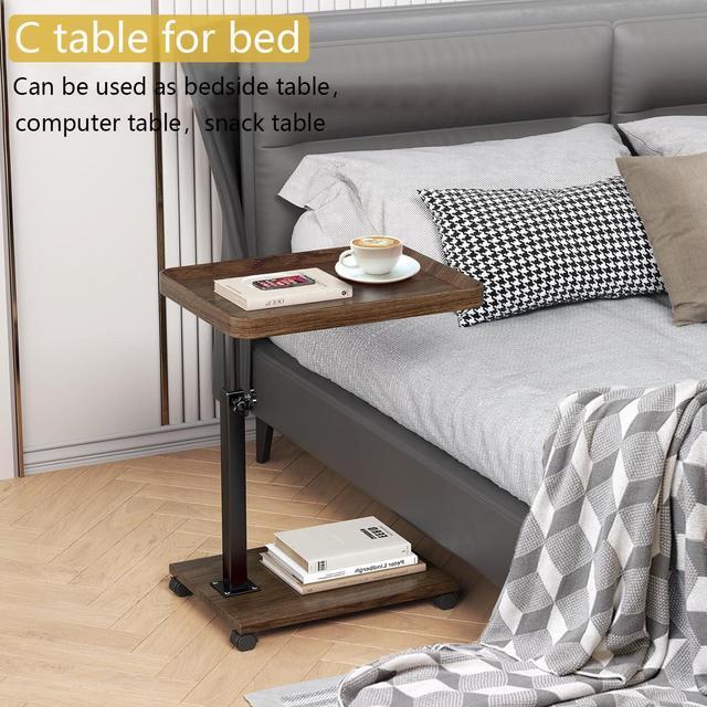 Alt view image 4 of 7 - C Table End Table Adjustable Height, 360°Swivel TV Tray Table for Small Spaces, Couch Tables That Slide Under, C Shaped Side Tables with Wheels for Living Room and Bedroom, Bed,Chair, Snack Table