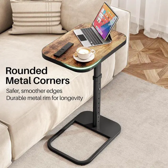 Alt view image 4 of 7 - Kitstorack TV Tray Table, Adjustable Height & Flip-Top & Rounded Metal Corners, Snack Table for Couch, Sofa, Bed, Chair, Living Room, C Shaped End Side Table for Eating, Dinner or Laptop, Small Spaces