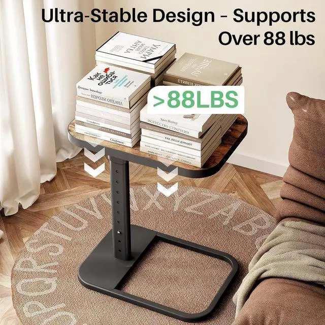 Alt view image 7 of 7 - Kitstorack TV Tray Table, Adjustable Height & Flip-Top & Rounded Metal Corners, Snack Table for Couch, Sofa, Bed, Chair, Living Room, C Shaped End Side Table for Eating, Dinner or Laptop, Small Spaces