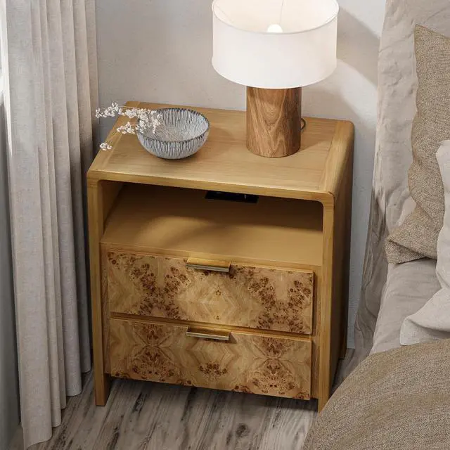 Alt view image 7 of 7 - Farmhouse Nightstand with Charging Station, Side Table with Power Outlet and USB & Type C Ports, Wood Bedside Table for Bedroom, Fully Assembled, Rustic, Natural, Burl
