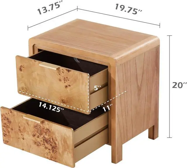 Alt view image 2 of 7 - Fully Assembled Farmhouse Nightstand with Drawer, Distressed Wood Retro Accent Bedside Table, Small Nightstand Organizer, Mid Century Modern End Table for Bedroom, Rustic, Burl