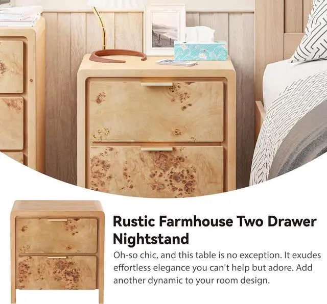 Alt view image 4 of 7 - Fully Assembled Farmhouse Nightstand with Drawer, Distressed Wood Retro Accent Bedside Table, Small Nightstand Organizer, Mid Century Modern End Table for Bedroom, Rustic, Burl