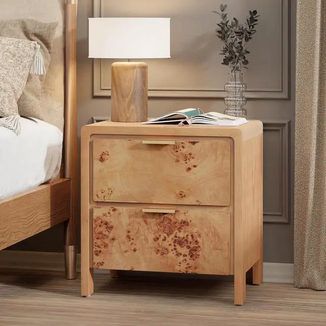 Alt view image 5 of 7 - Fully Assembled Farmhouse Nightstand with Drawer, Distressed Wood Retro Accent Bedside Table, Small Nightstand Organizer, Mid Century Modern End Table for Bedroom, Rustic, Burl