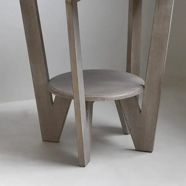 Alt view image 3 of 6 - LONYKE Round Farmhouse End Table with Storage ShelfFrench Country Grey Accent Table, Dinning or Living Room, Small Spaces, Modern, Vintage Grey Finish