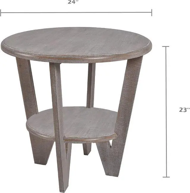 Alt view image 2 of 6 - LONYKE Round Farmhouse End Table with Storage ShelfFrench Country Grey Accent Table, Dinning or Living Room, Small Spaces, Modern, Vintage Grey Finish