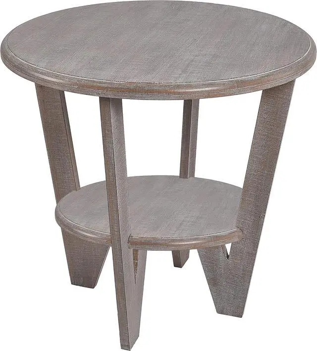 Alt view image 5 of 6 - LONYKE Round Farmhouse End Table with Storage ShelfFrench Country Grey Accent Table, Dinning or Living Room, Small Spaces, Modern, Vintage Grey Finish