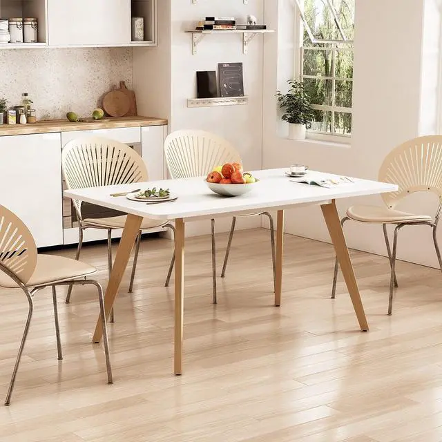 Main image of 47.2" Dining Table for 4-6 Person - Rectangular Kitchen Table with Soild Wood Legs Mid Century Modern Table for Dinning Room, Kitchen, Living Room (White)