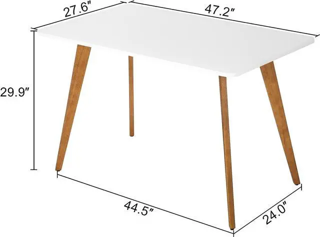 Alt view image 2 of 7 - 47.2" Dining Table for 4-6 Person - Rectangular Kitchen Table with Soild Wood Legs Mid Century Modern Table for Dinning Room, Kitchen, Living Room (White)