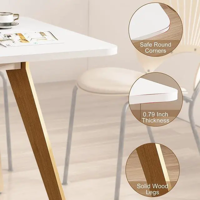 Alt view image 4 of 7 - 47.2" Dining Table for 4-6 Person - Rectangular Kitchen Table with Soild Wood Legs Mid Century Modern Table for Dinning Room, Kitchen, Living Room (White)