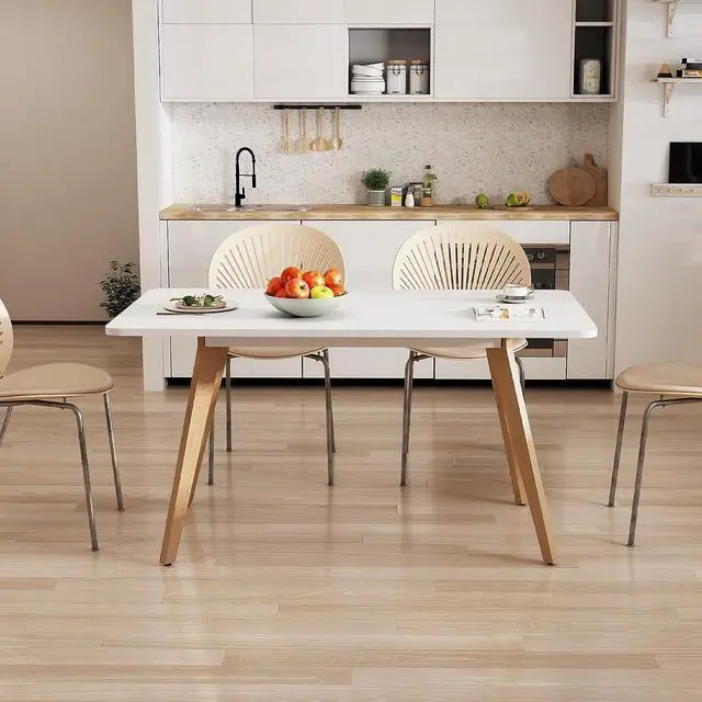 Alt view image 5 of 7 - 47.2" Dining Table for 4-6 Person - Rectangular Kitchen Table with Soild Wood Legs Mid Century Modern Table for Dinning Room, Kitchen, Living Room (White)