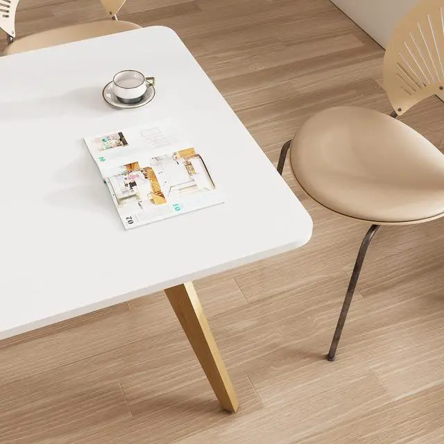 Alt view image 7 of 7 - 47.2" Dining Table for 4-6 Person - Rectangular Kitchen Table with Soild Wood Legs Mid Century Modern Table for Dinning Room, Kitchen, Living Room (White)