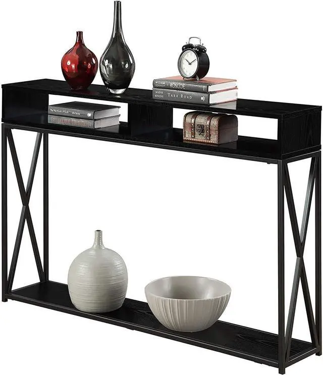 Alt view image 2 of 5 - Convenience Concepts Tucson Deluxe Console Table with Shelf, Black/Black
