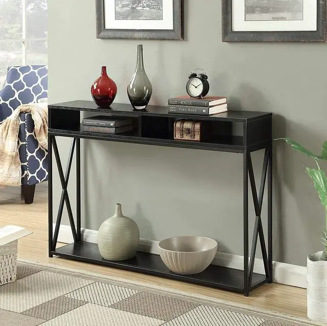Alt view image 3 of 5 - Convenience Concepts Tucson Deluxe Console Table with Shelf, Black/Black
