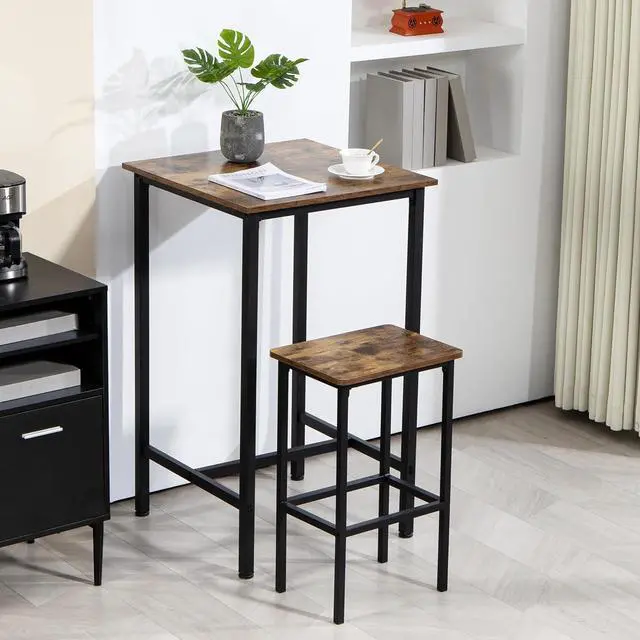 Alt view image 2 of 7 - Finnhomy Bar Table, 23.6" Pub Table High Top Table, Square Bar Height Table, Counter Height Cocktail Table, Small Kitchen Table Set for 2, Breakfast for Kitchen, Living Room, Rustic Brown