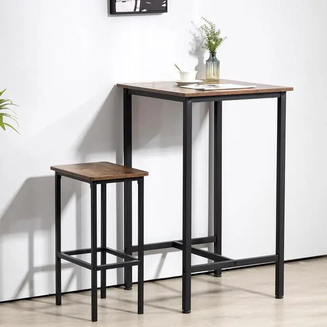 Alt view image 3 of 7 - Finnhomy Bar Table, 23.6" Pub Table High Top Table, Square Bar Height Table, Counter Height Cocktail Table, Small Kitchen Table Set for 2, Breakfast for Kitchen, Living Room, Rustic Brown
