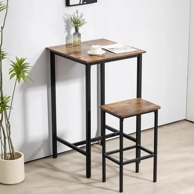 Alt view image 4 of 7 - Finnhomy Bar Table, 23.6" Pub Table High Top Table, Square Bar Height Table, Counter Height Cocktail Table, Small Kitchen Table Set for 2, Breakfast for Kitchen, Living Room, Rustic Brown