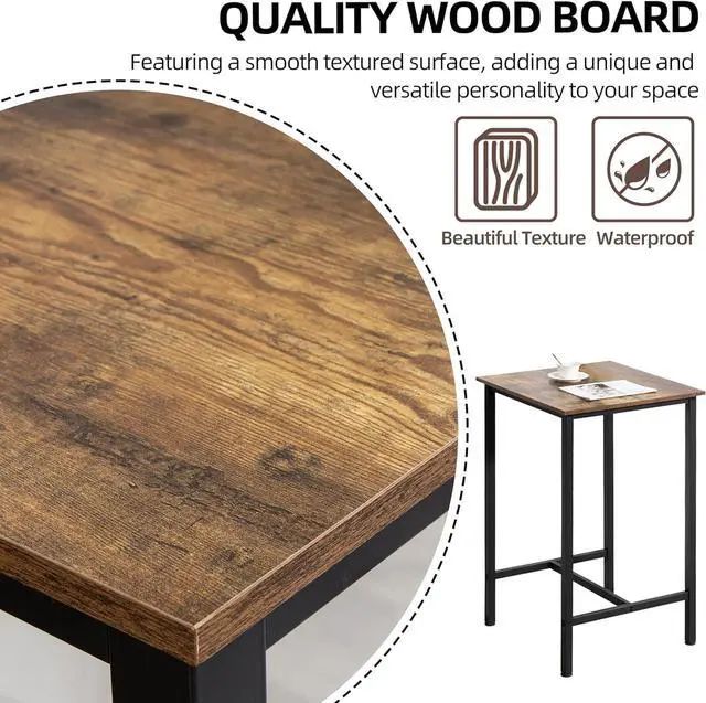 Alt view image 7 of 7 - Finnhomy Bar Table, 23.6" Pub Table High Top Table, Square Bar Height Table, Counter Height Cocktail Table, Small Kitchen Table Set for 2, Breakfast for Kitchen, Living Room, Rustic Brown