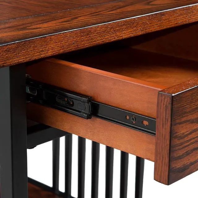 Alt view image 5 of 7 - Ironcraft Rustic Solid Wood Side Table with Drawer and Shelf, Mission Oak Brown and Black, Perfect for Living Rooms, Bedrooms, and Offices  Leick Home, 11207