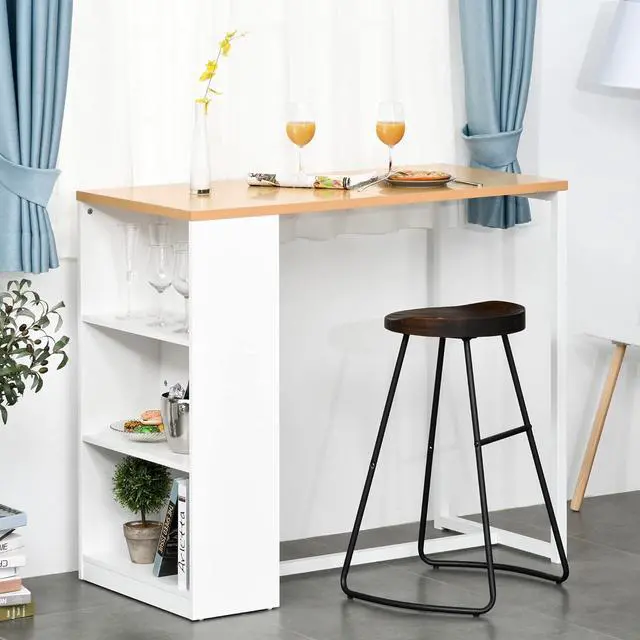 Alt view image 2 of 7 - HOMCOM Modern Bar Table Counter Height Dining Table with 3 Storage Shelves for Kitchen, Dining Room, Living Room, White