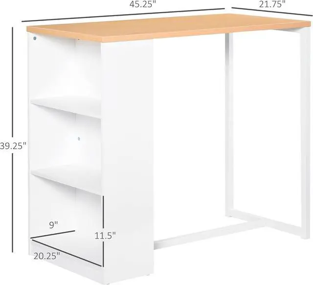 Alt view image 7 of 7 - HOMCOM Modern Bar Table Counter Height Dining Table with 3 Storage Shelves for Kitchen, Dining Room, Living Room, White