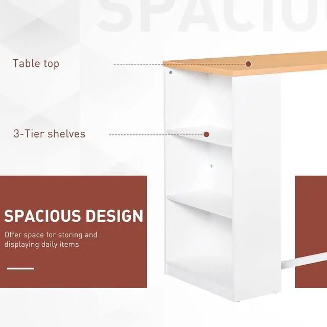 Alt view image 4 of 7 - HOMCOM Modern Bar Table Counter Height Dining Table with 3 Storage Shelves for Kitchen, Dining Room, Living Room, White