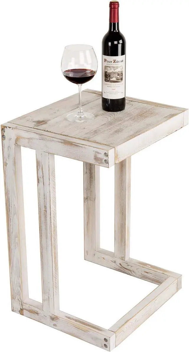 Main image of MyGift Shabby Whitewashed Wood C Shaped Side Table End Table, Under The Couch TV Table for Living Room