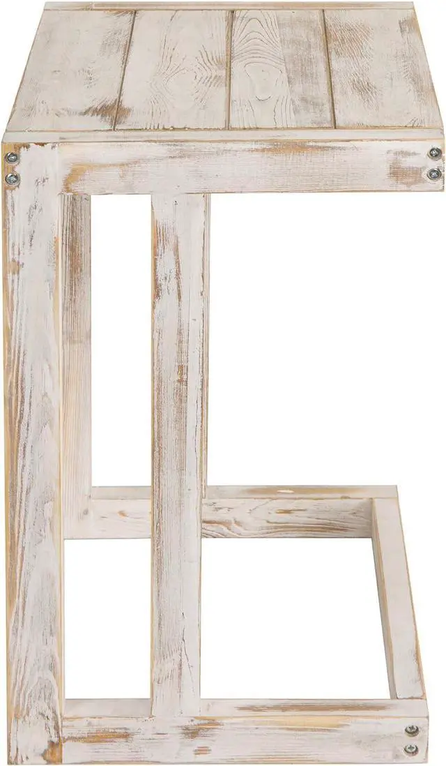 Alt view image 6 of 7 - MyGift Shabby Whitewashed Wood C Shaped Side Table End Table, Under The Couch TV Table for Living Room