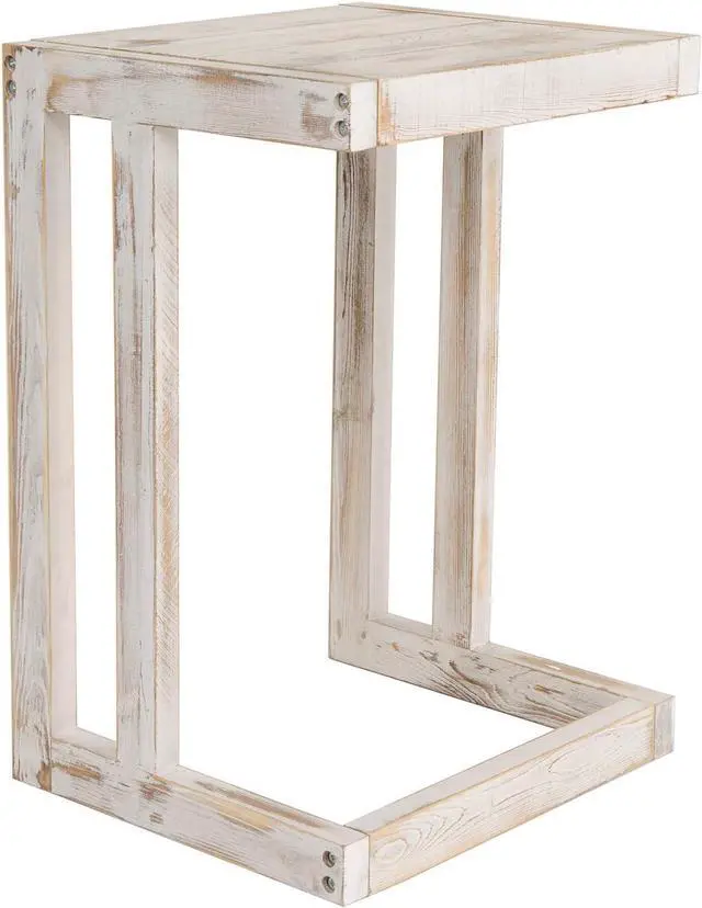 Alt view image 7 of 7 - MyGift Shabby Whitewashed Wood C Shaped Side Table End Table, Under The Couch TV Table for Living Room