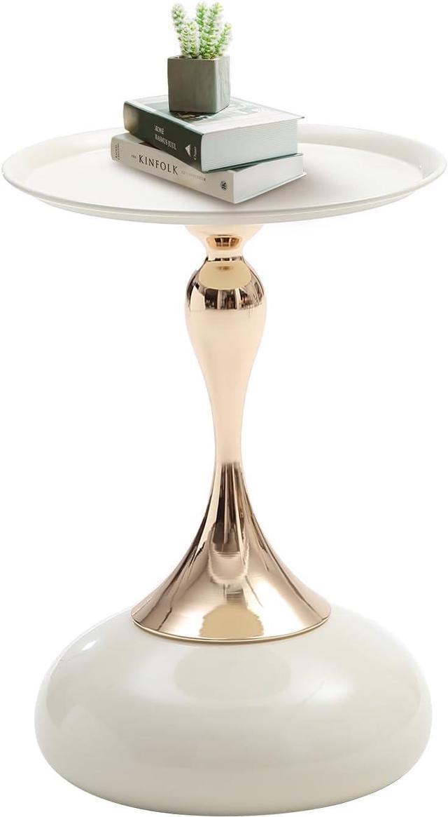 Main image of White Pedestal Side Table for Small Spaces, Metal Round Unique End Tables Living Room Modern Corner Accent Table, Martini Table Small Drink Table for Couch, Sofa, Recliner