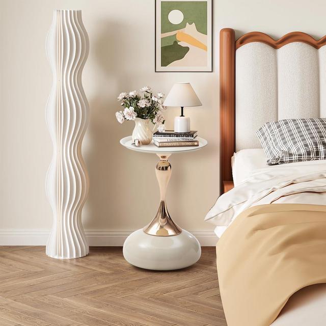Alt view image 4 of 7 - White Pedestal Side Table for Small Spaces, Metal Round Unique End Tables Living Room Modern Corner Accent Table, Martini Table Small Drink Table for Couch, Sofa, Recliner