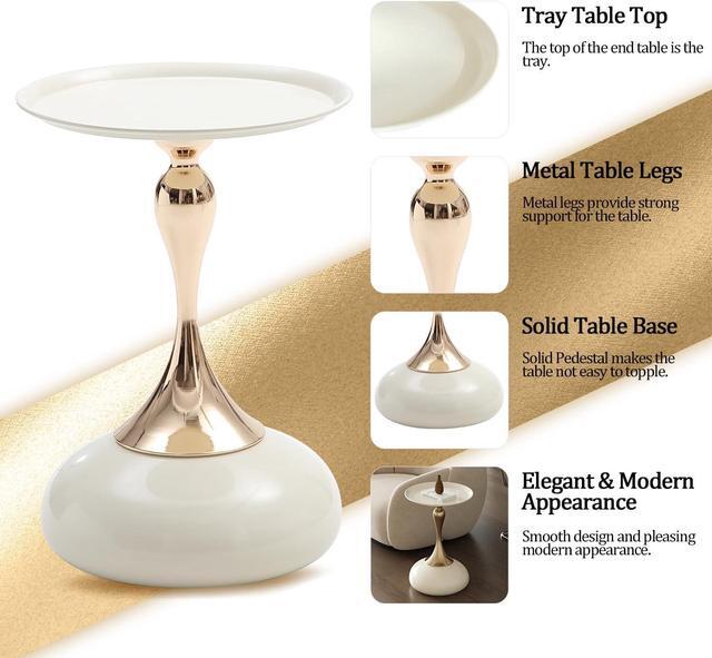 Alt view image 6 of 7 - White Pedestal Side Table for Small Spaces, Metal Round Unique End Tables Living Room Modern Corner Accent Table, Martini Table Small Drink Table for Couch, Sofa, Recliner