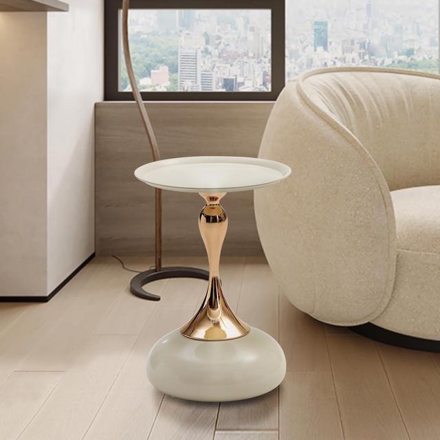 Alt view image 5 of 7 - White Pedestal Side Table for Small Spaces, Metal Round Unique End Tables Living Room Modern Corner Accent Table, Martini Table Small Drink Table for Couch, Sofa, Recliner